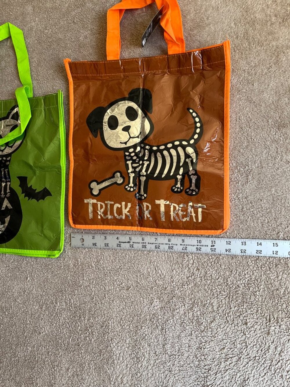 Set Of 2 Halloween Trick Or Treat Tote Bags Skeleton Cat & Dog Designs Reusable - Picture 2 of 11